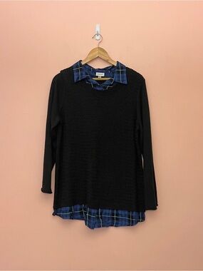 Avenue Plaid Collared Lightweight Sweater 14/16